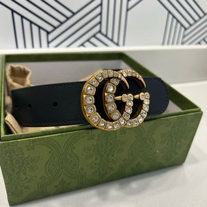 Gucci Leather belt with crystal Double G buckle %100 Authentic